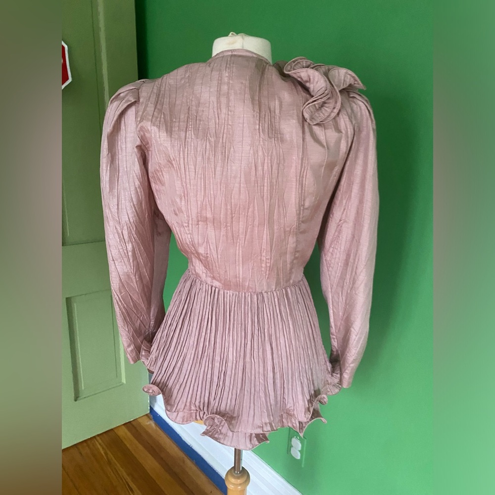 Vintage 80s BB Collections barbara barbara Mauve pink Ruffle Peplum Blouse - Picture 4 of 9